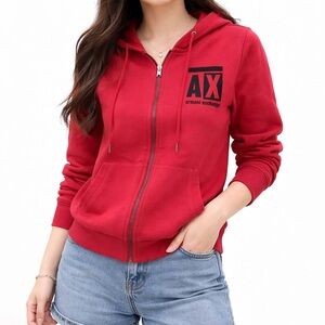 Armani Exchange Women's Red Full Zip Logo Chest Hoodie Sweatshirt Size XS